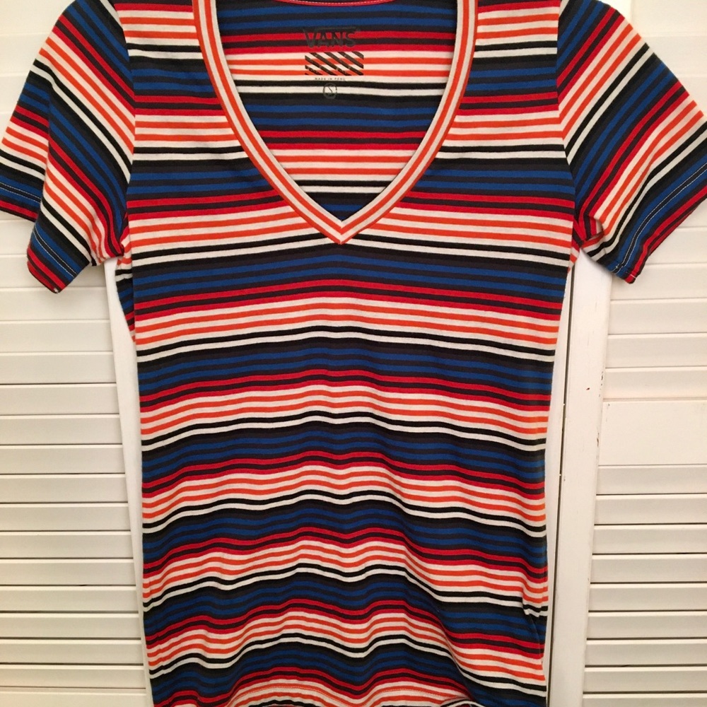 VANS vintage Striped Cotton Blend Tee. Size S.